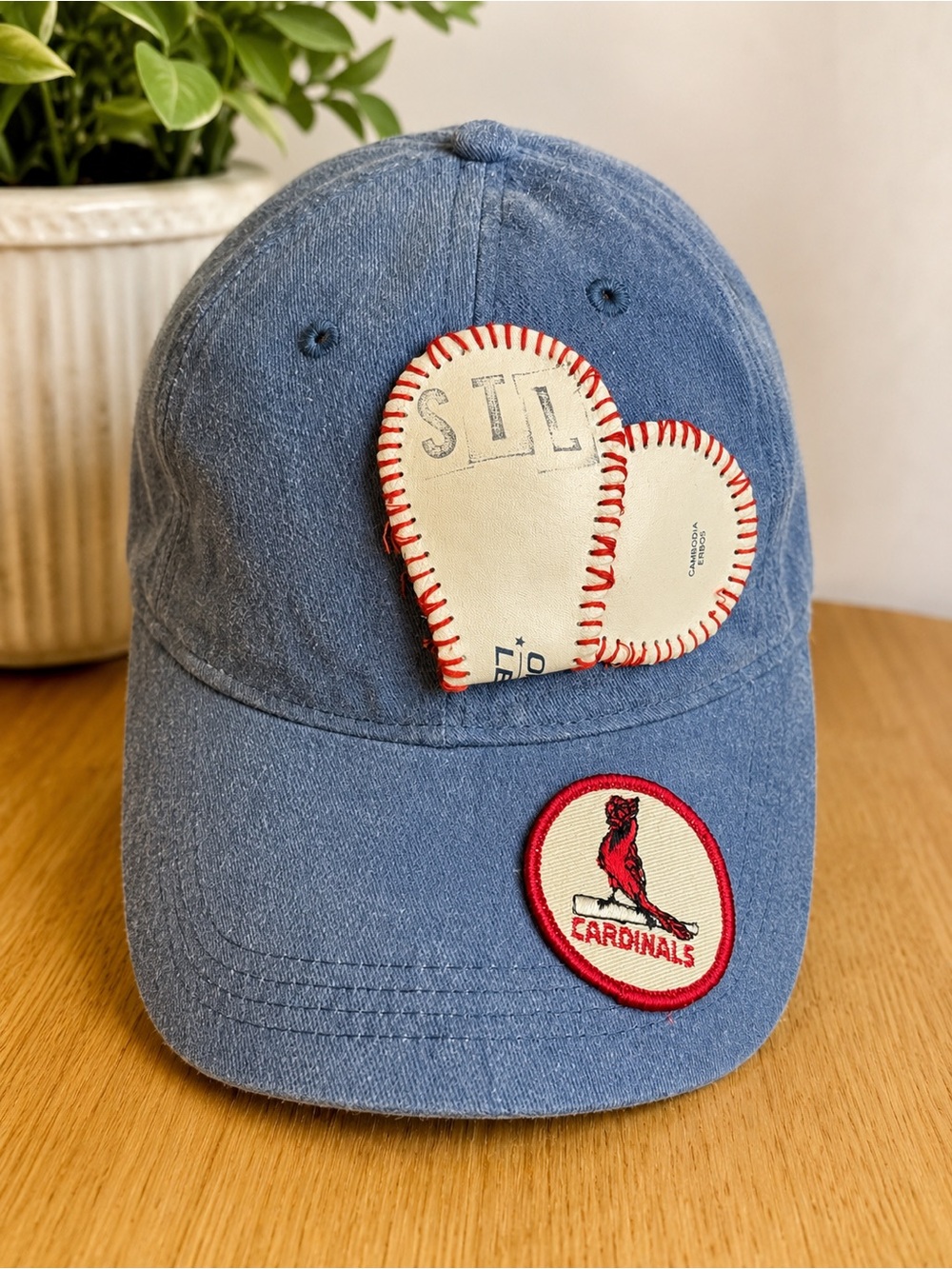 Upcycled St. Louis Cardinals Baseball Cap with Handmade Baseball Heart Patch